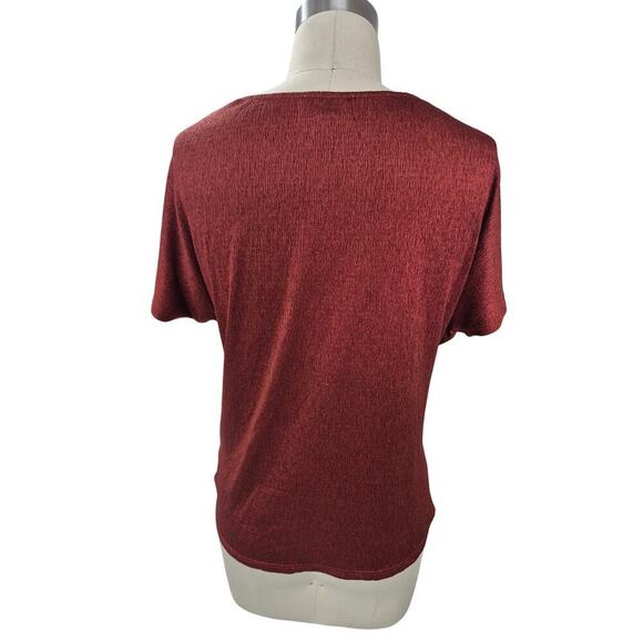 Fyve  Burgundy Red 100% Polyester Crinkle Twist Top  Sz S - Picture 5 of 7